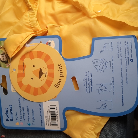 Rain Coat Infant Small Medium Lion Design Yellow Jacket Slicker Cute Baby Gift - Picture 3 of 9